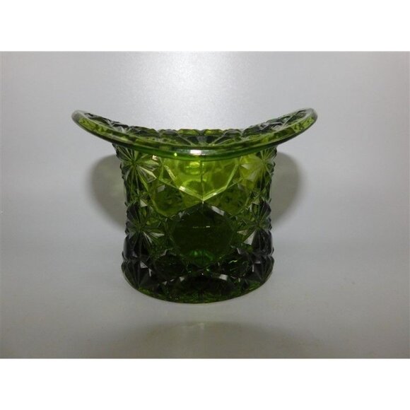 7/1232 Vintage Fenton Daisy and Button Green Glass Top Hat Candy Dish 3.25 x 4.5 - Picture 1 of 4